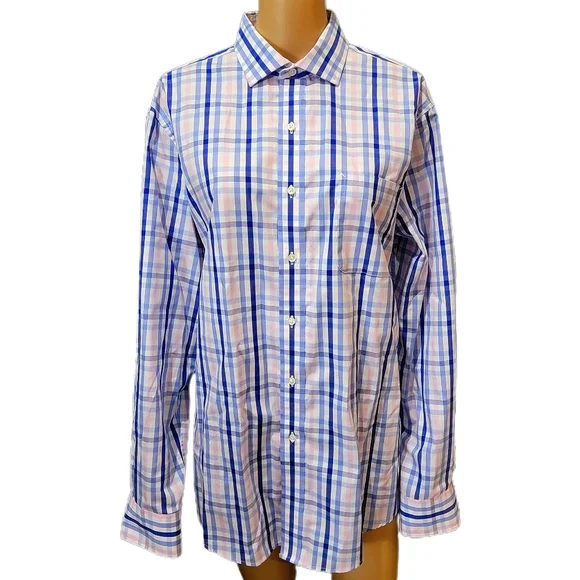 Tommy Hilfiger Blue White Pink Button Up Shirt 16 1/2 34 - 35 - Picture 1 of 6